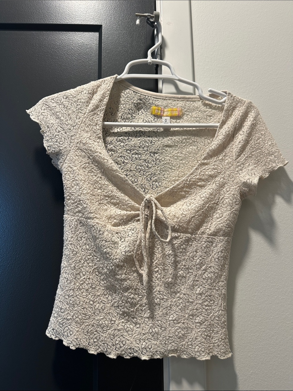 Urban Outfitters Cream Lace Tie-Front Crop Top